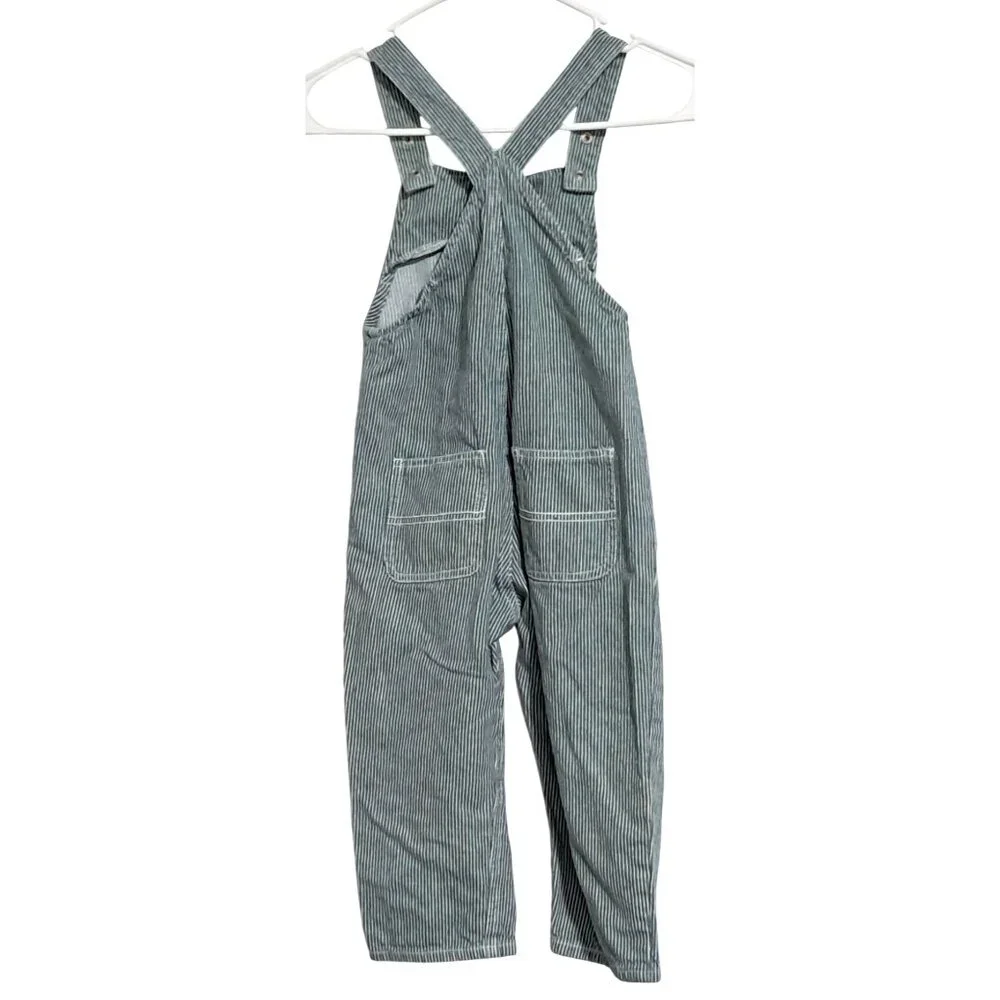 Zara Overalls Green Striped Denim With Front Pockets Adjustable Straps Size 3-4 - Picture 6 of 11